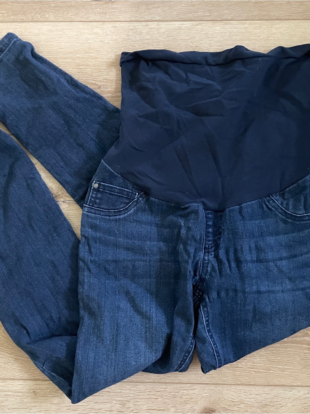 Indigo Blue High-Rise Dark Blue Maternity Jeans with Black Panel